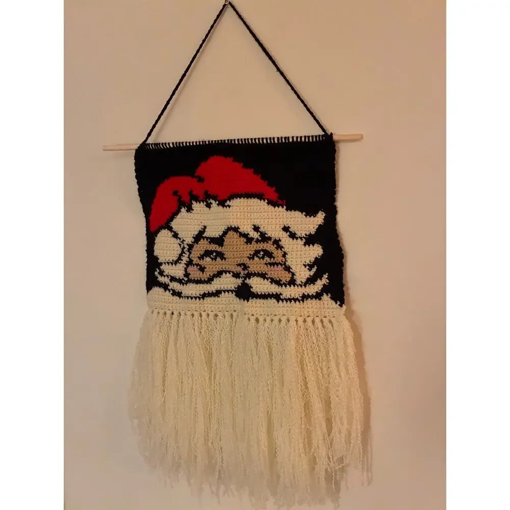 Crochet Santa Tapestry - Cute Christmas Decor